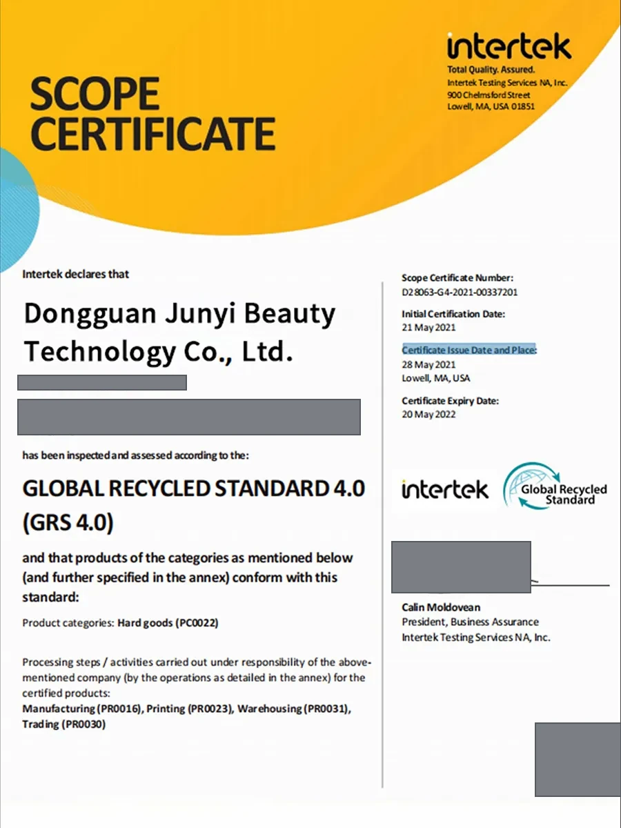 Global Recycled Standard 4.0 certificate