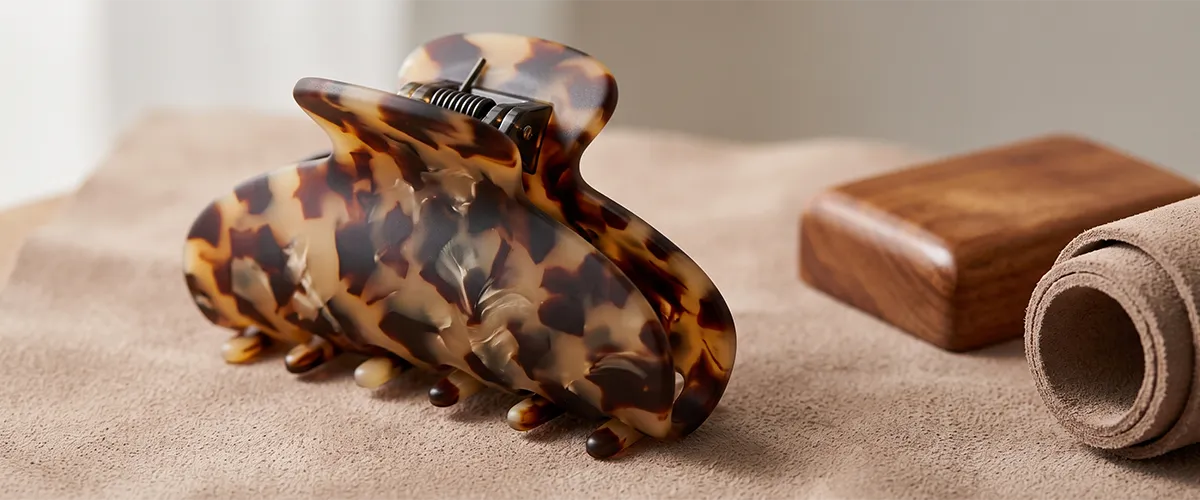 Tortoise shell claw clip — tumble dry-polished cellulose acetate