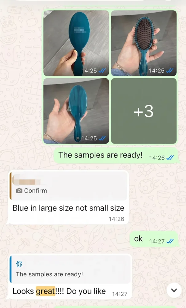 Sample color and size confirmation with client