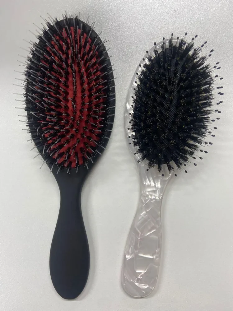 Acetate cushion brushes — matte black and pearl white variants