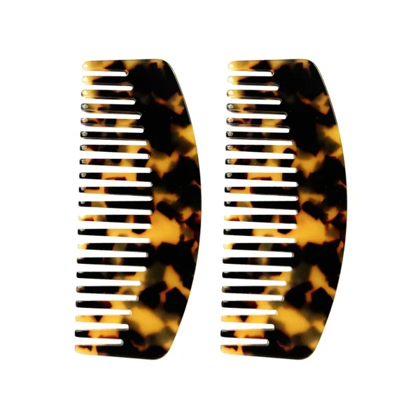 Cellulose acetate curved dual-tooth comb — tortoiseshell pair