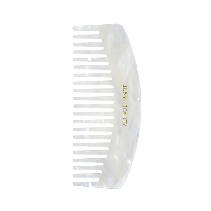 Pearl-white pattern version of the acetate dual-tooth comb