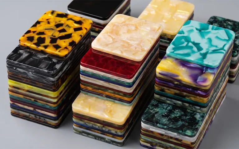 Library of cellulose acetate sheets in tortoiseshell, pearl and marble patterns