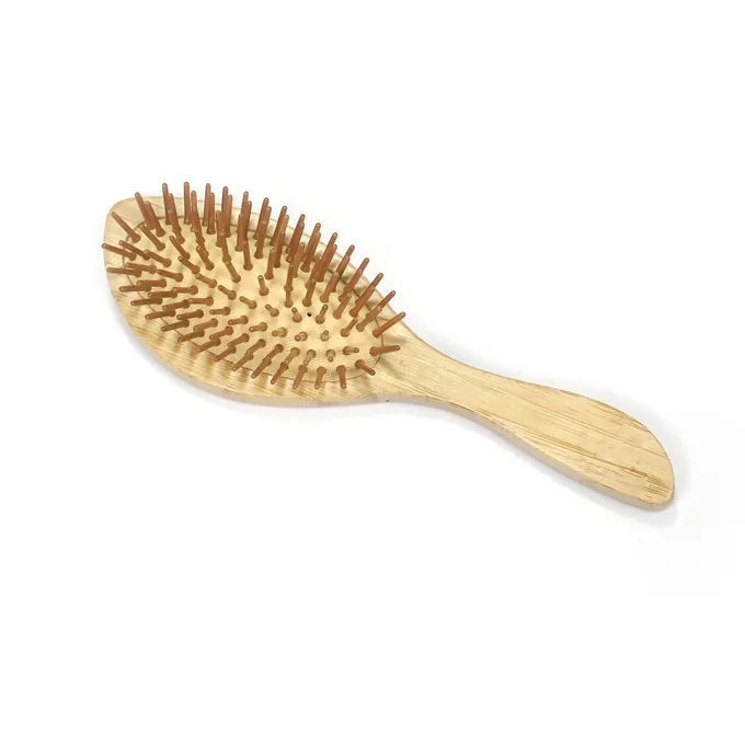 Top-down view of the bamboo cushion brush natural wooden pin field