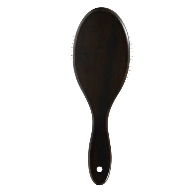Long-handled walnut oval cushion brush from the back, extended handle for longer strokes