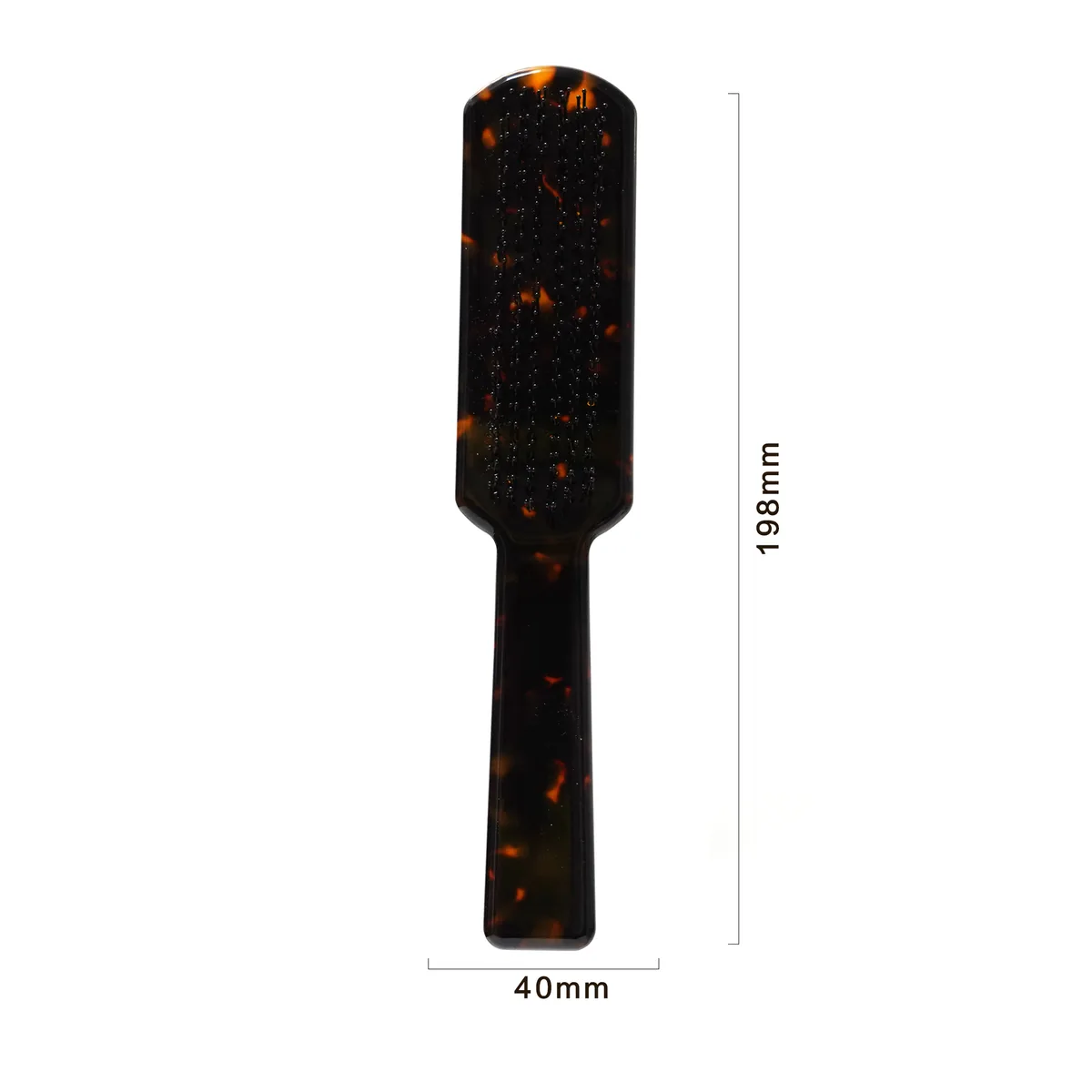 Acetate paddle brush with 198 mm by 40 mm dimensions marked