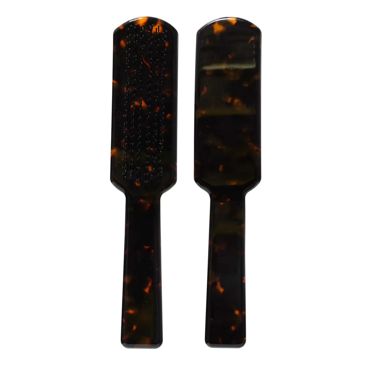Acetate tortoiseshell paddle brush shown face and back