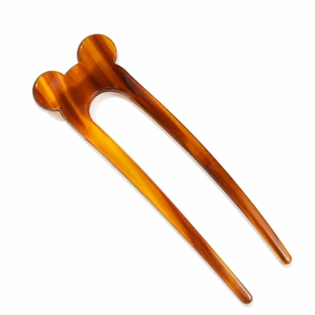 Single amber tortoiseshell hair fork with a two-ball head