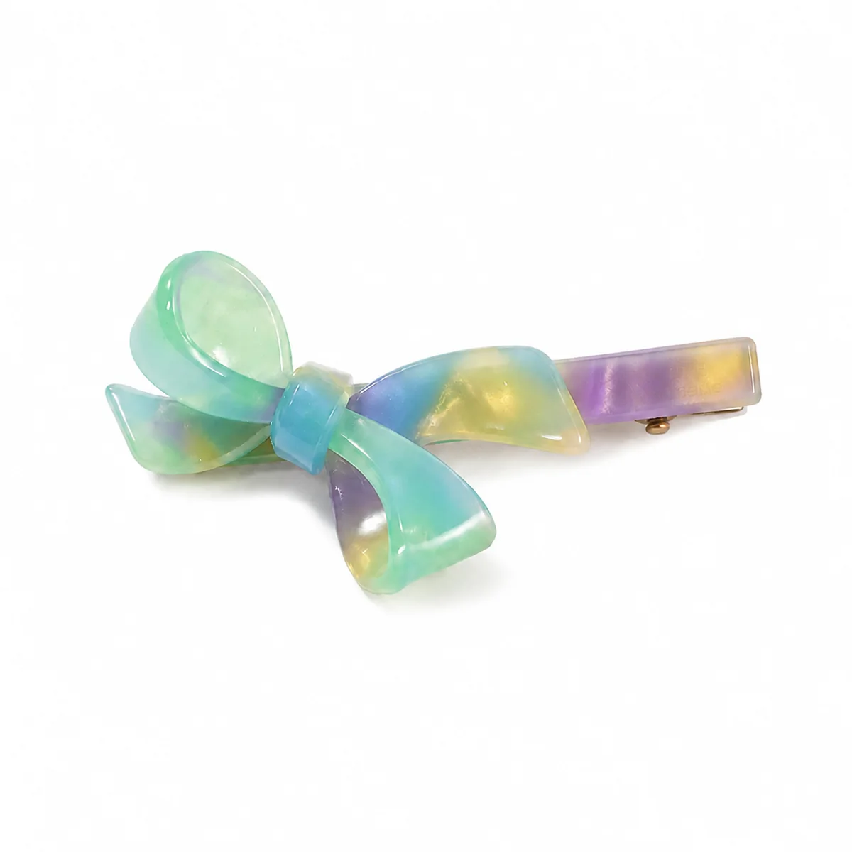Single iridescent green and purple acetate bow clip