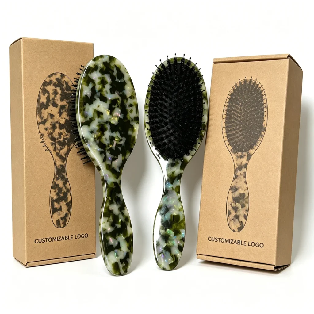 Pair of customizable logo kraft boxes and acetate hair brushes