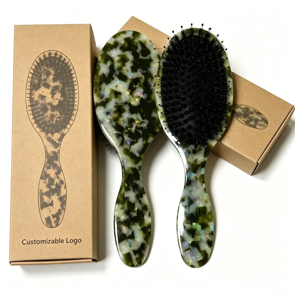 Customizable logo kraft boxes with acetate hair brushes
