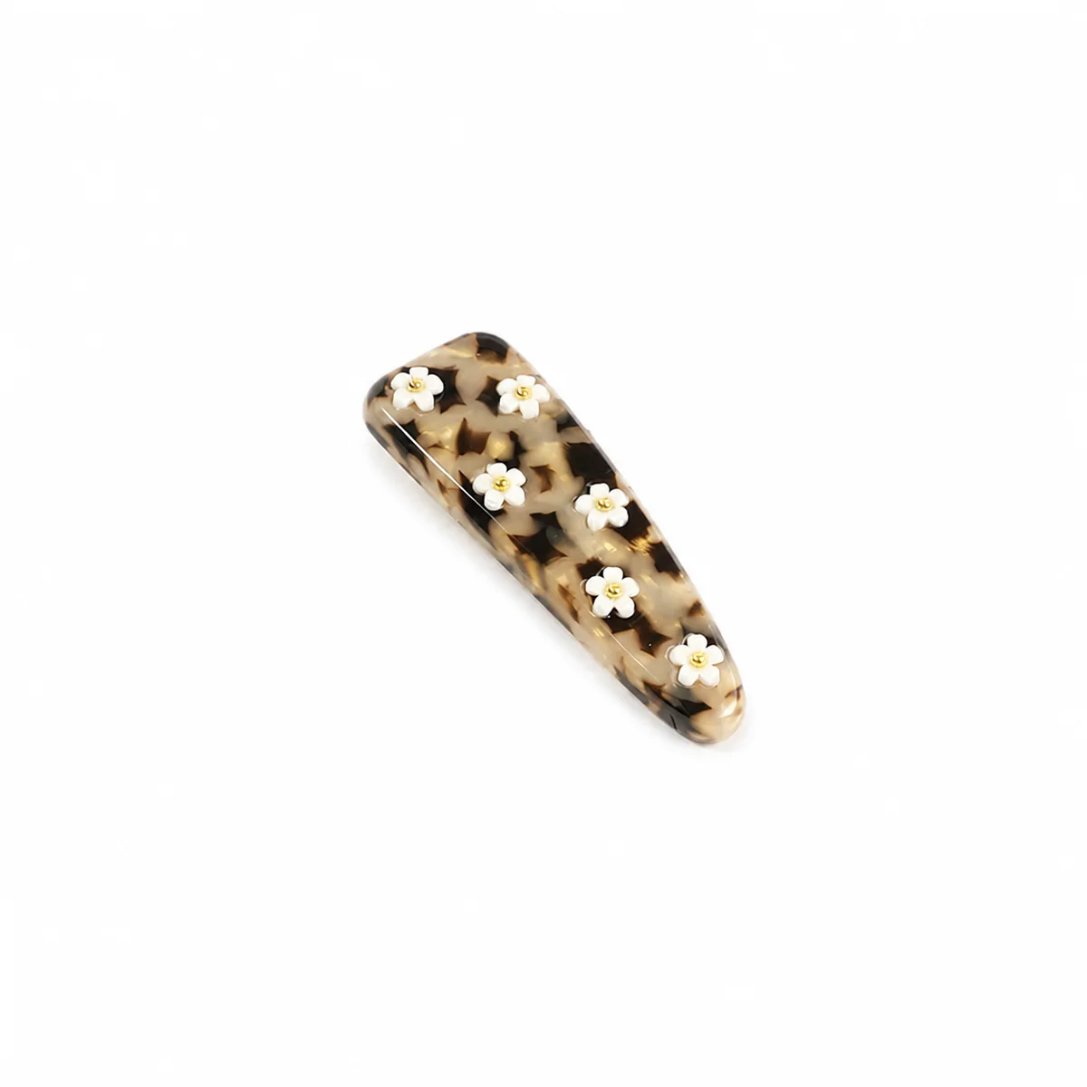Single leopard-print acetate snap clip with white daisy flowers