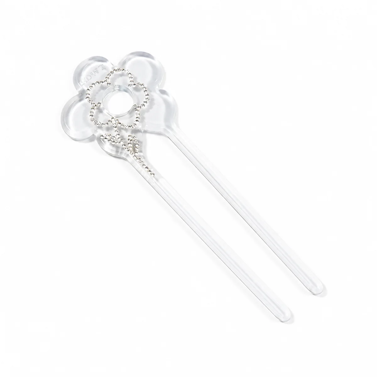 Single clear acetate flower hair fork with a pave crystal head