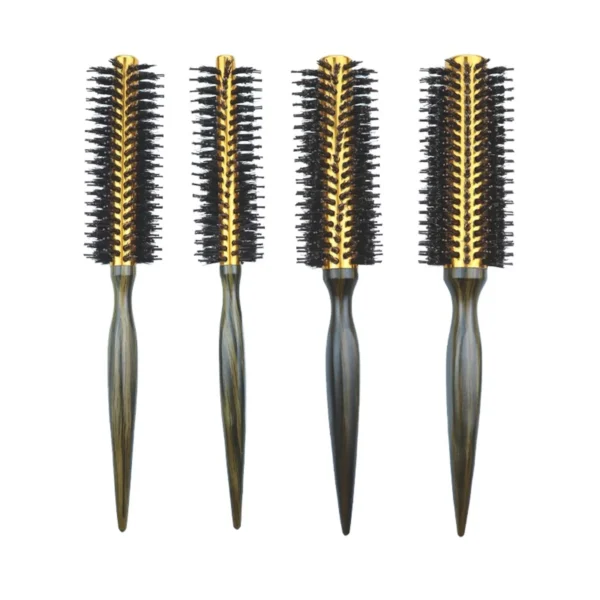 Four gold-barrel vented round brushes upright side by side, showing all four barrel sizes