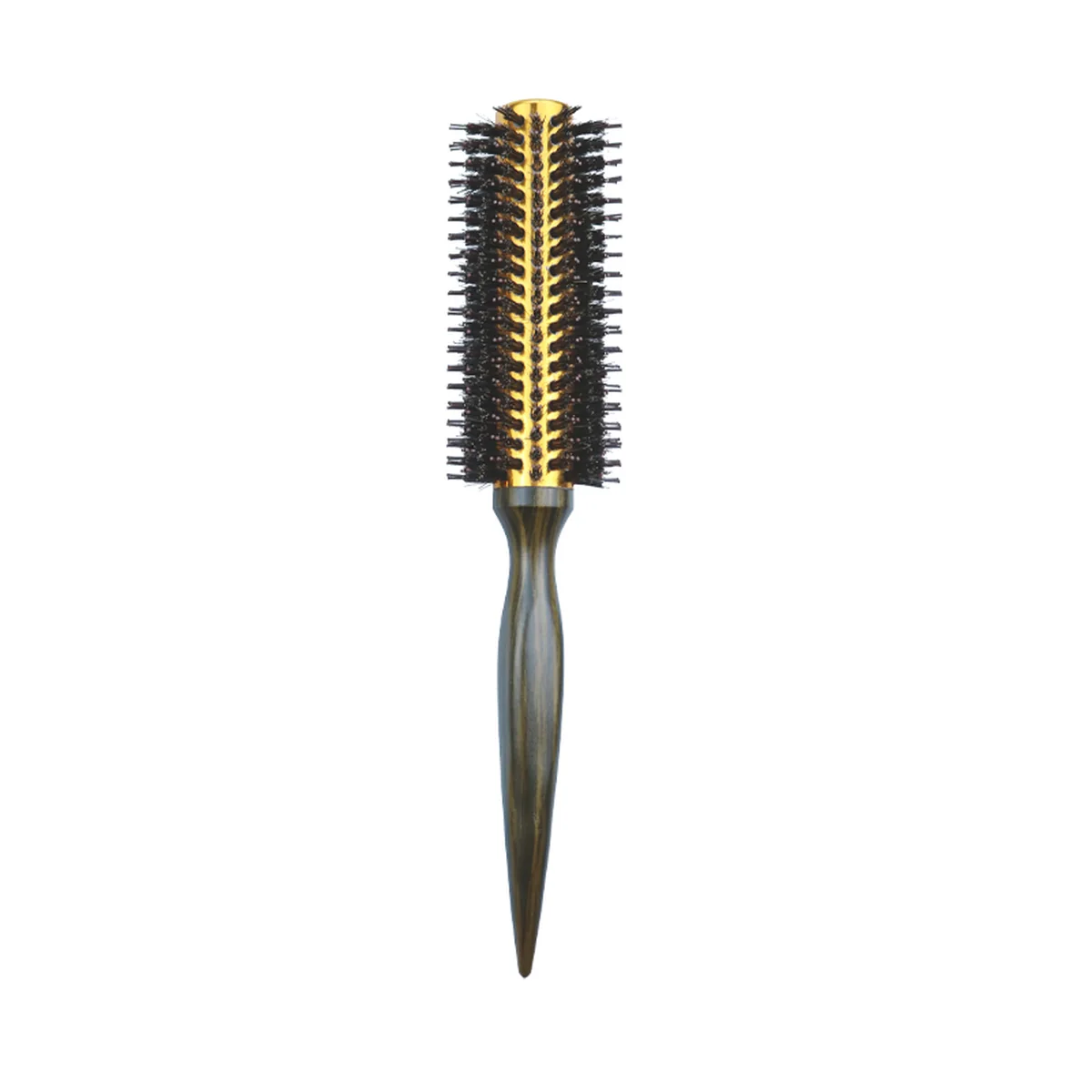 Single gold-barrel round brush showing the vent slots between the bristle rows