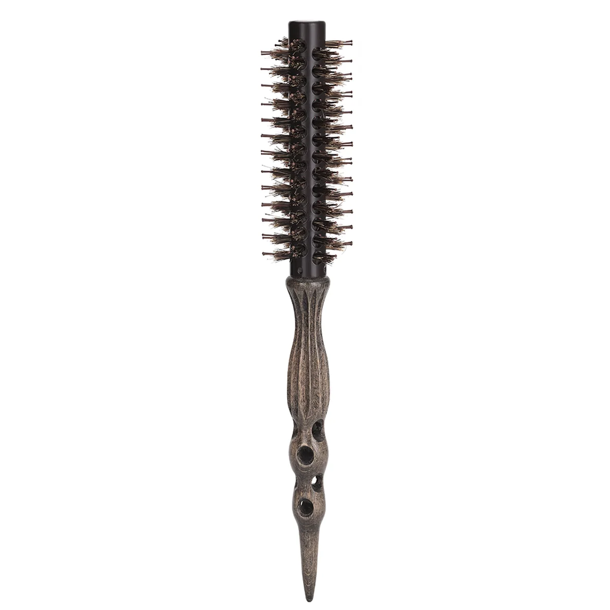 Smallest honeycomb-vented round brush, 3.9 cm barrel, wooden tail-pin handle