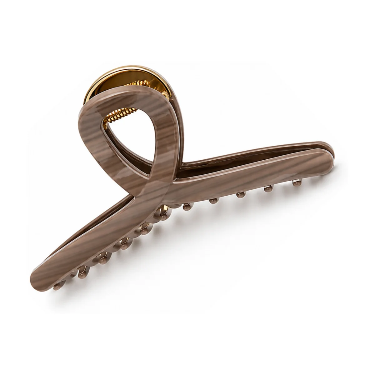 Taupe woodgrain acetate loop claw clip, the marbling drawn out into fine parallel grain lines