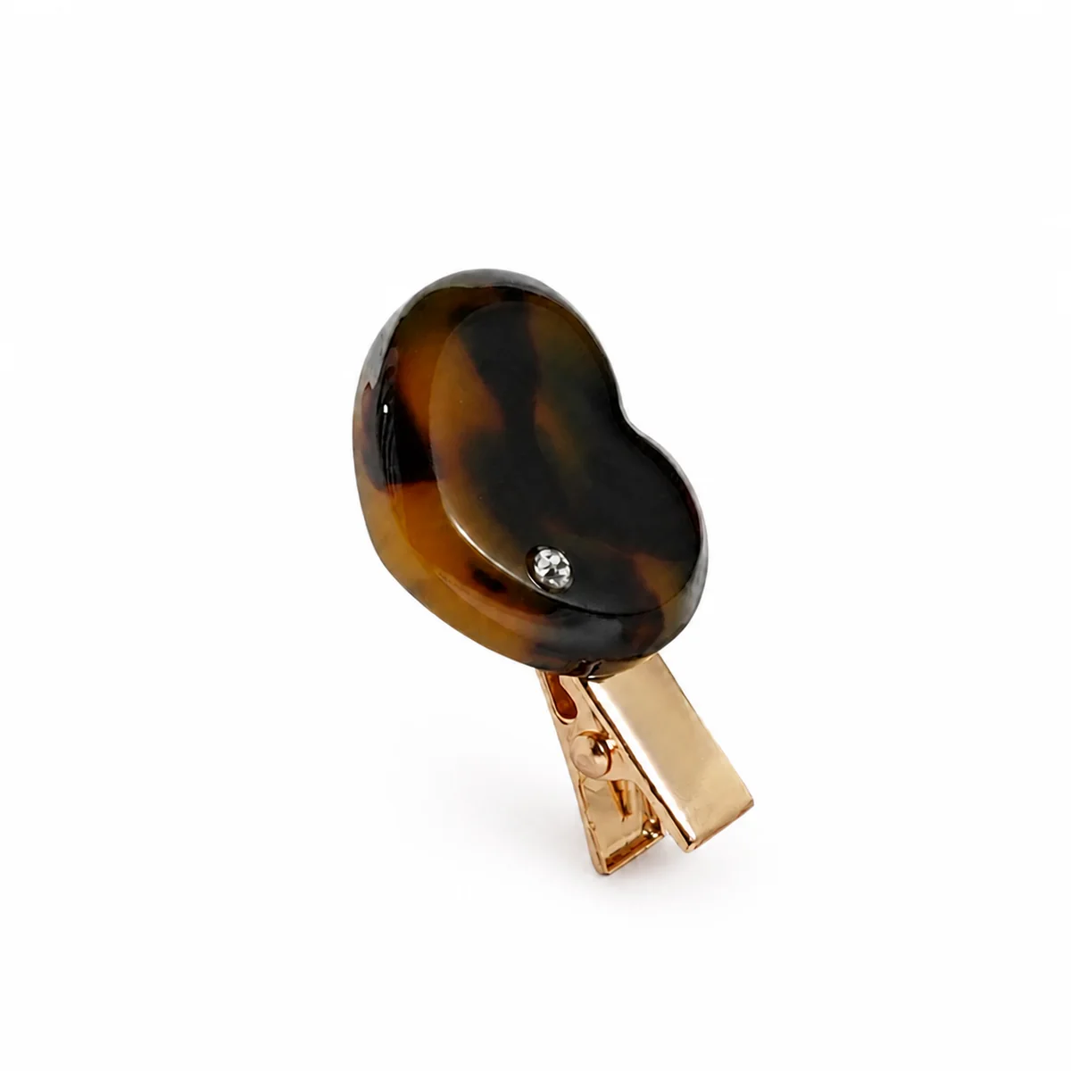 Single tortoiseshell heart-shaped acetate clip set with one crystal