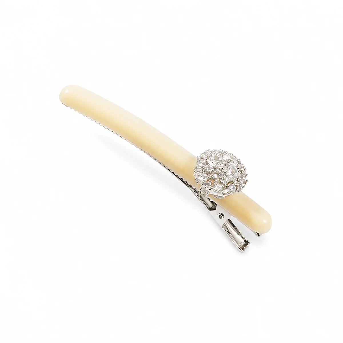 Single cream acetate bar barrette with a pave crystal ball