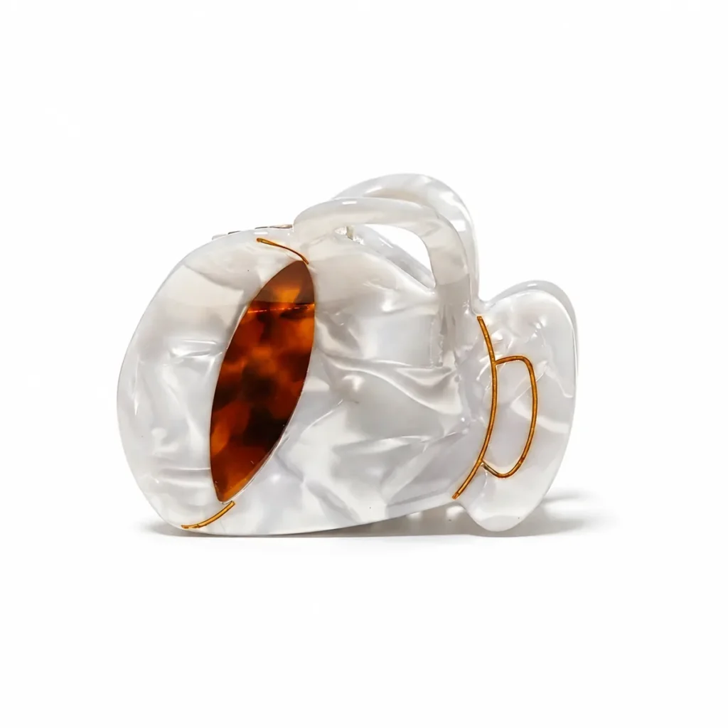 Sculptural Loop Claw Clip | Pearl & Tortoiseshell with Gold Line
