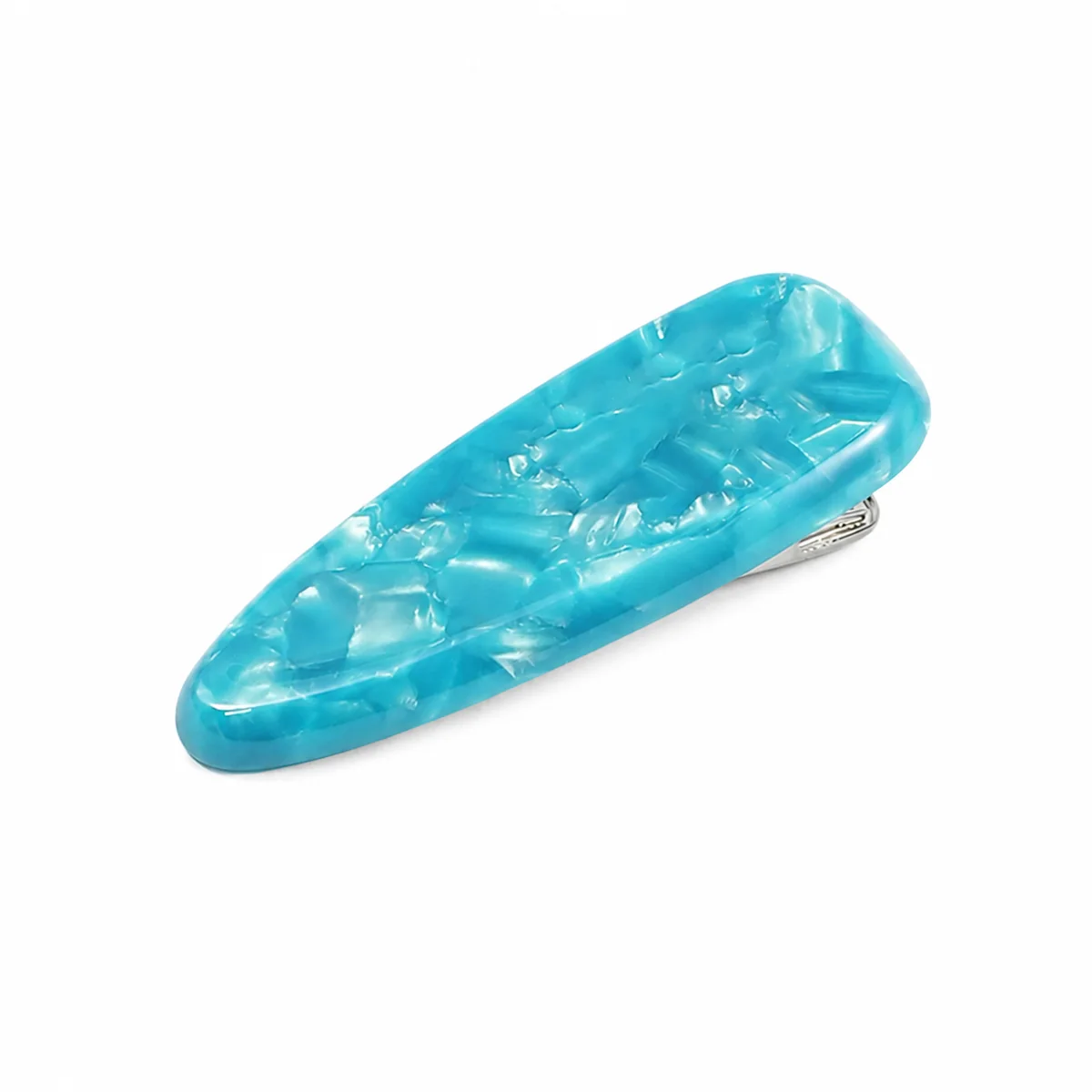 Single turquoise shell-pattern acetate teardrop snap clip