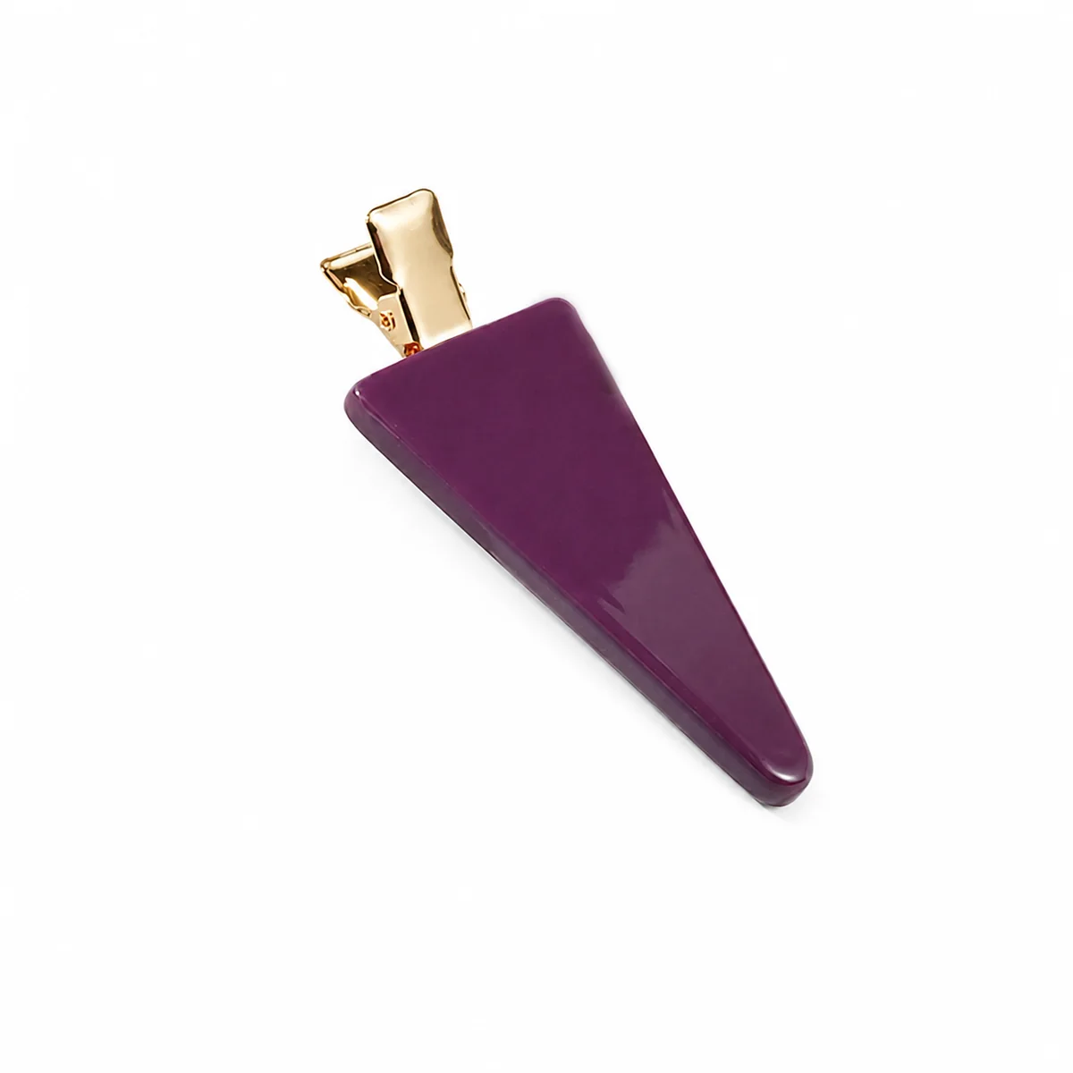 Single purple acetate triangle side clip with gold-tone pin base