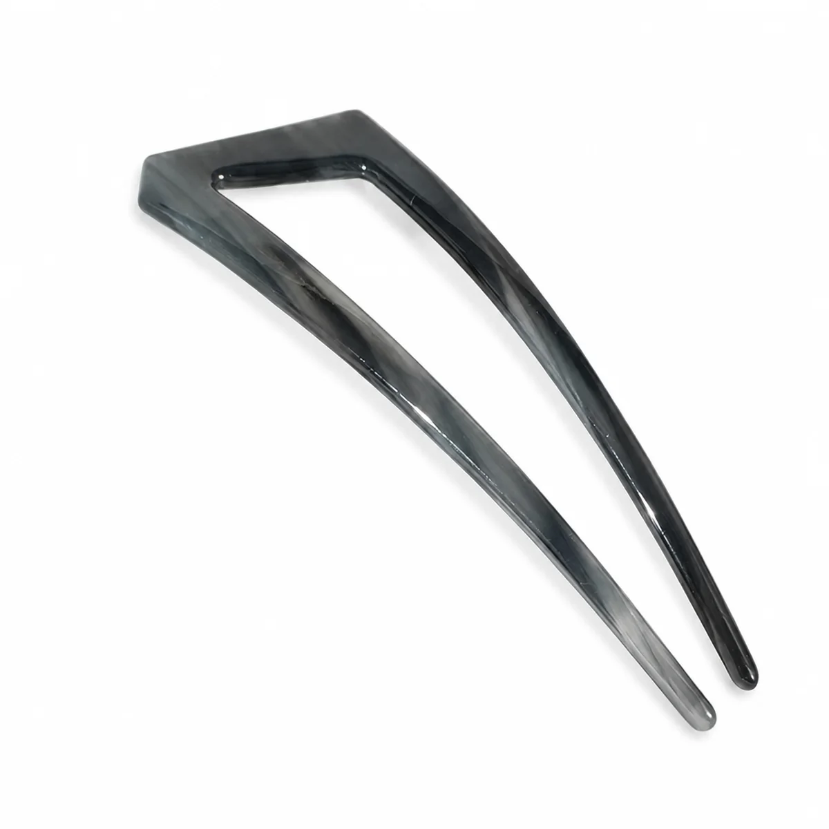 Single charcoal grey acetate hair fork shown large, prong taper visible