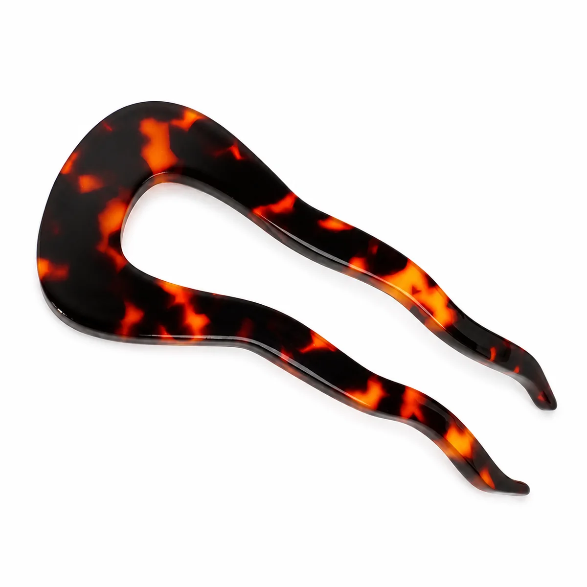 Single amber tortoiseshell wavy-prong hair fork