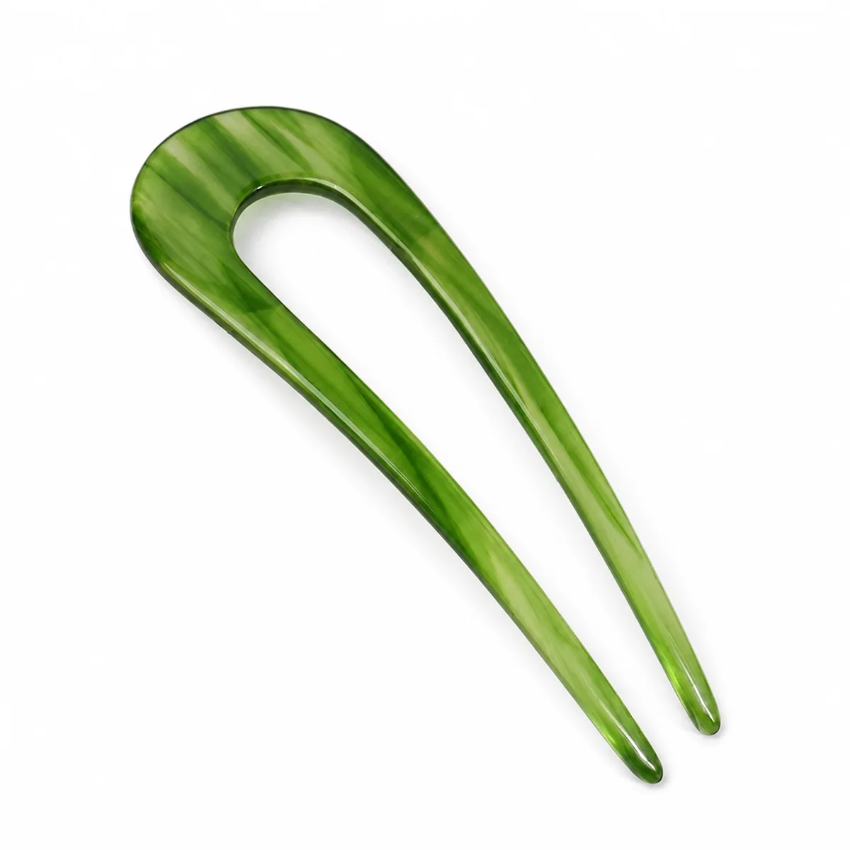 Single jade green wide-U acetate hair fork