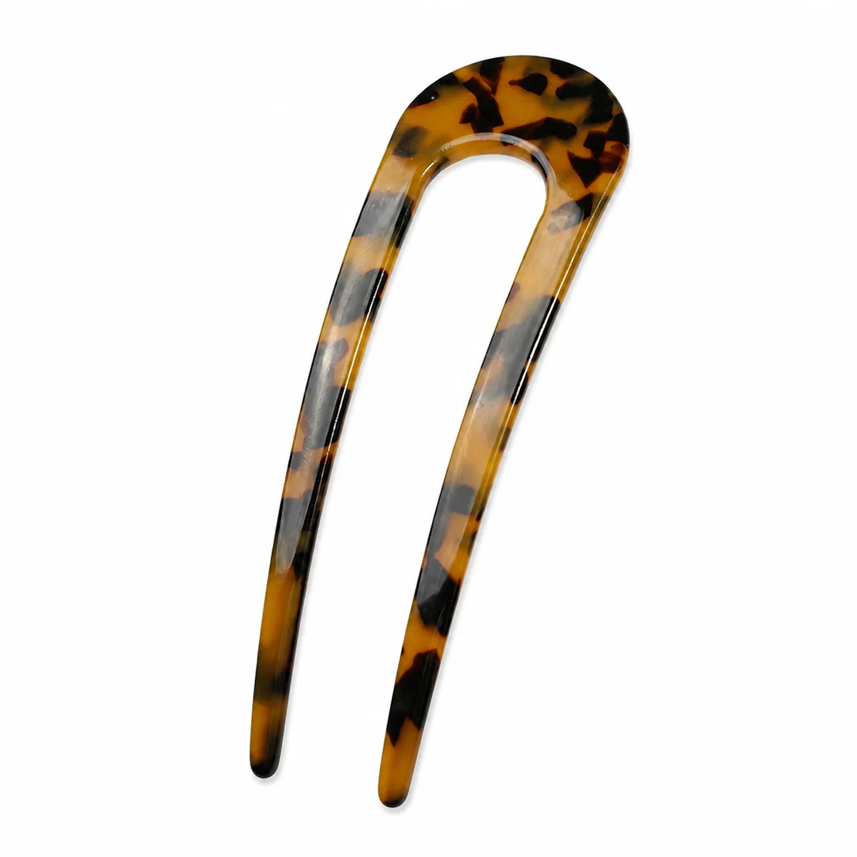 Single amber tortoiseshell wide-U hair fork shown large