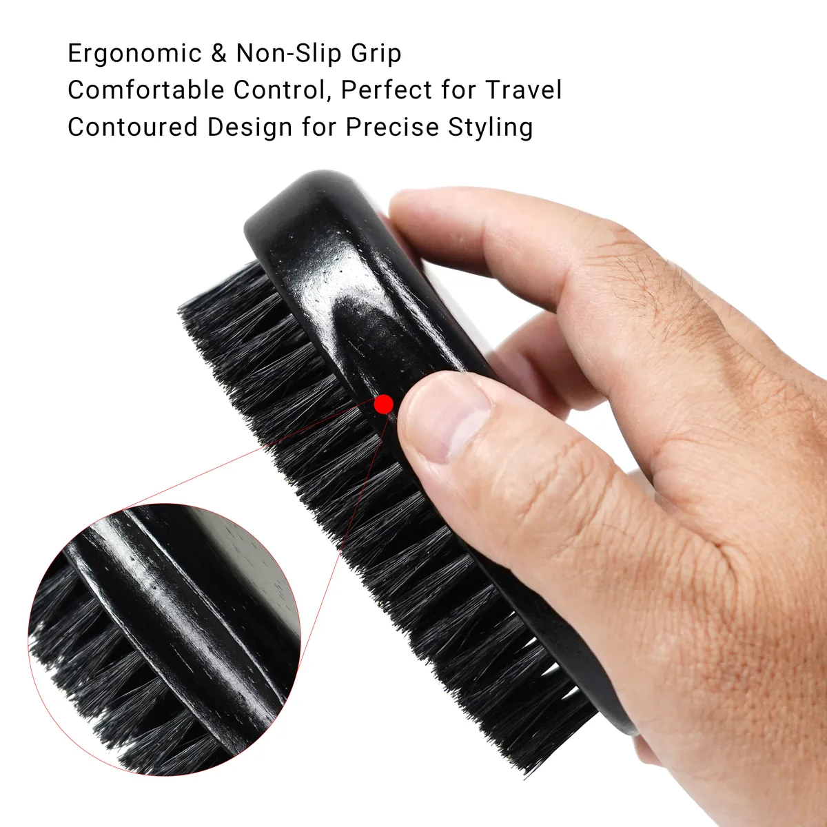 Ergonomic non-slip grip channel on the wooden beard brush