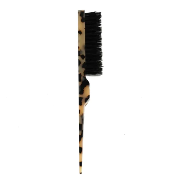 Blonde tortoiseshell acetate teasing brush with a pointed tail handle, view 01