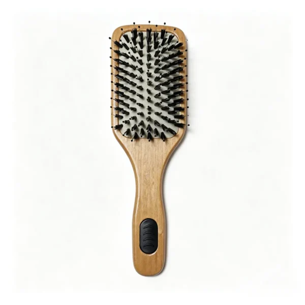 Beechwood paddle hair brush with a rubber grip insert and boar and nylon bristles, view 01