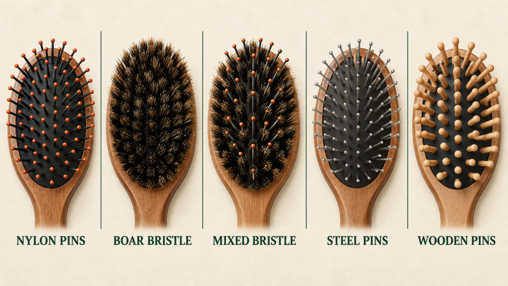 Nylon, boar, mixed, steel and wooden pin brush systems compared