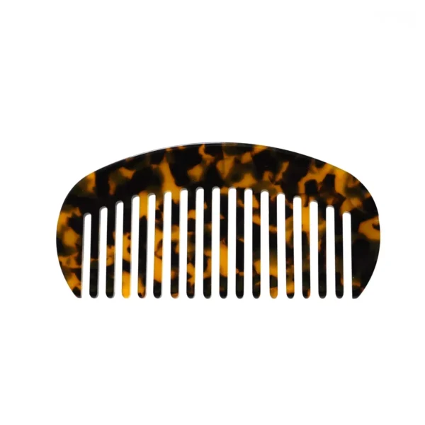 Tortoiseshell acetate comb with a curved back and wide teeth, view 01