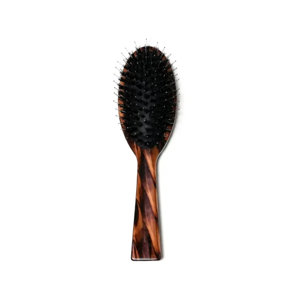 Flamed tortoiseshell acetate oval cushion brush with boar and nylon bristles, view 01