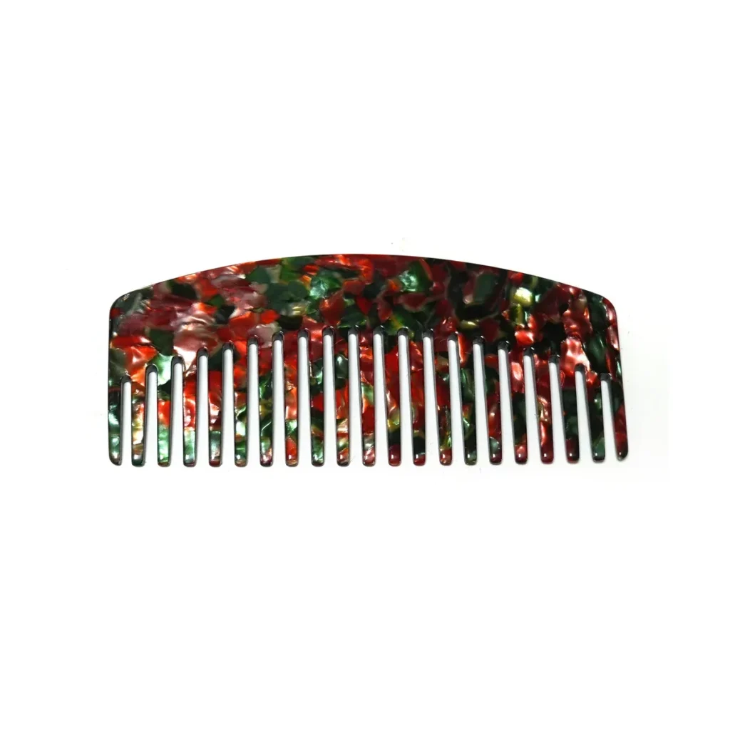 Floral Acetate Dressing Comb 16cm | Red & Green Chip Pattern