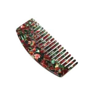 Floral Acetate Dressing Comb 16cm | Red & Green Chip Pattern — product detail