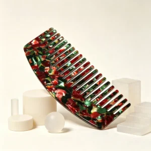 Floral Acetate Dressing Comb 16cm | Red & Green Chip Pattern — product detail
