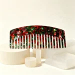 Floral Acetate Dressing Comb 16cm | Red & Green Chip Pattern - 5