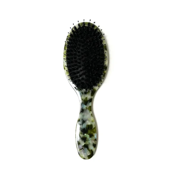 Green marbled acetate cushion hair brush with boar and nylon bristles, view 02