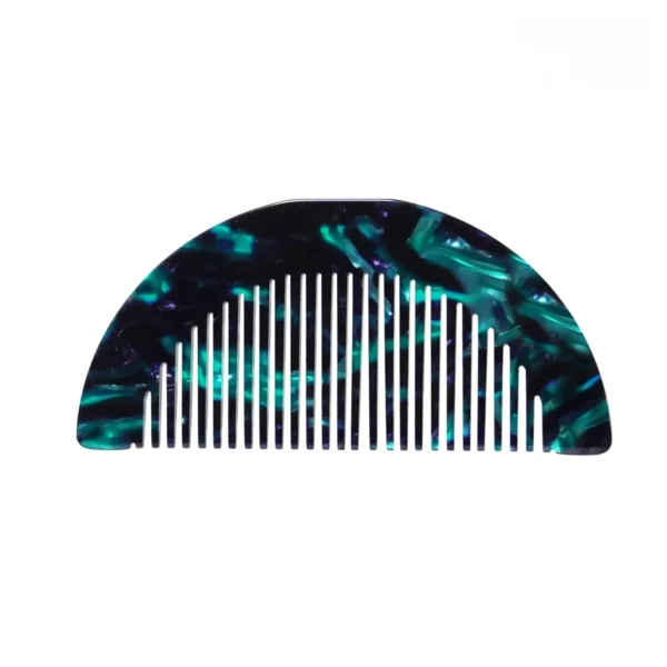 Teal and violet half-moon acetate comb with fine teeth, view 04