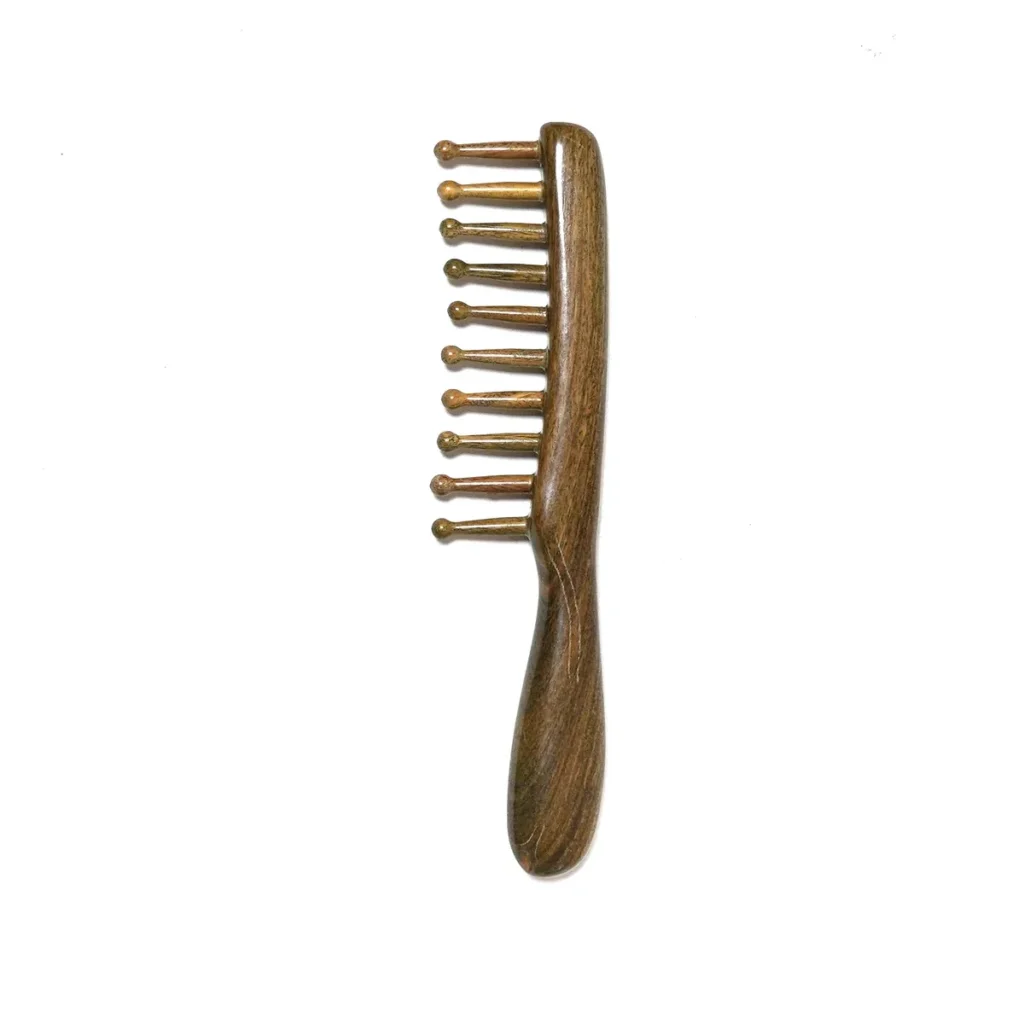 Green Sandalwood Round Tooth Comb 19.5cm | Domed Wooden Teeth