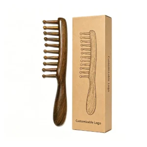 Green Sandalwood Round Tooth Comb 19.5cm | Domed Wooden Teeth — product detail