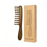 Green Sandalwood Round Tooth Comb 19.5cm | Domed Wooden Teeth - 4