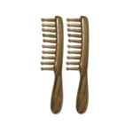 Green Sandalwood Round Tooth Comb 19.5cm | Domed Wooden Teeth - 5