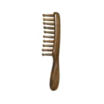 Green Sandalwood Round Tooth Comb 19.5cm | Domed Wooden Teeth - 7