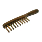 Green Sandalwood Round Tooth Comb 19.5cm | Domed Wooden Teeth - 10