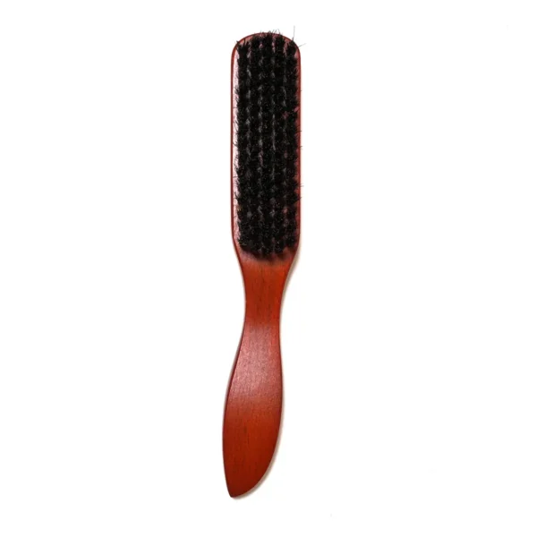 Rosewood-finished wooden fade beard brush with three rows of boar bristle, view 01