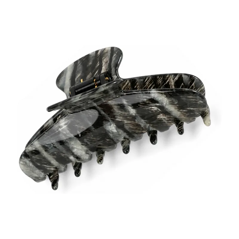 Charcoal and grey striped acetate banana claw clip